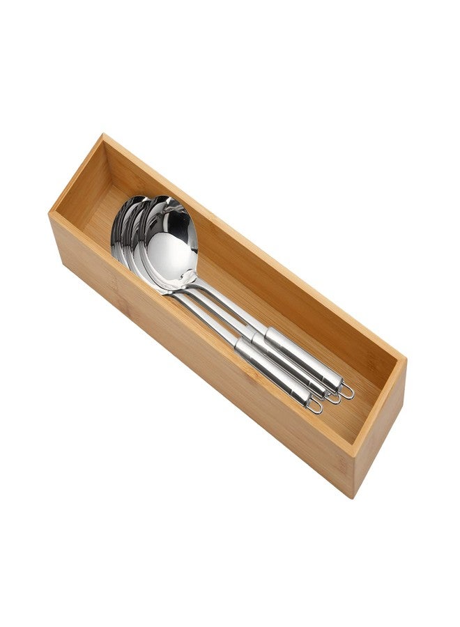 PRATIQUE Bamboo Drawer Organizer - Kitchen Utensil Organizer Silverware Tray Cutlery Holder，Office Desk Supplies and Accessories (12x3x2.6 inch) - Image 2